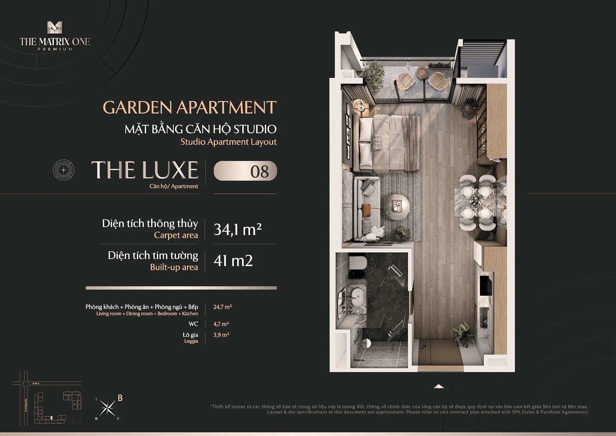 The Matrix Premium - Đô thị khép kín giữa lòng Hà Nội 1 Layout căn Studio/1PN - The Luxe