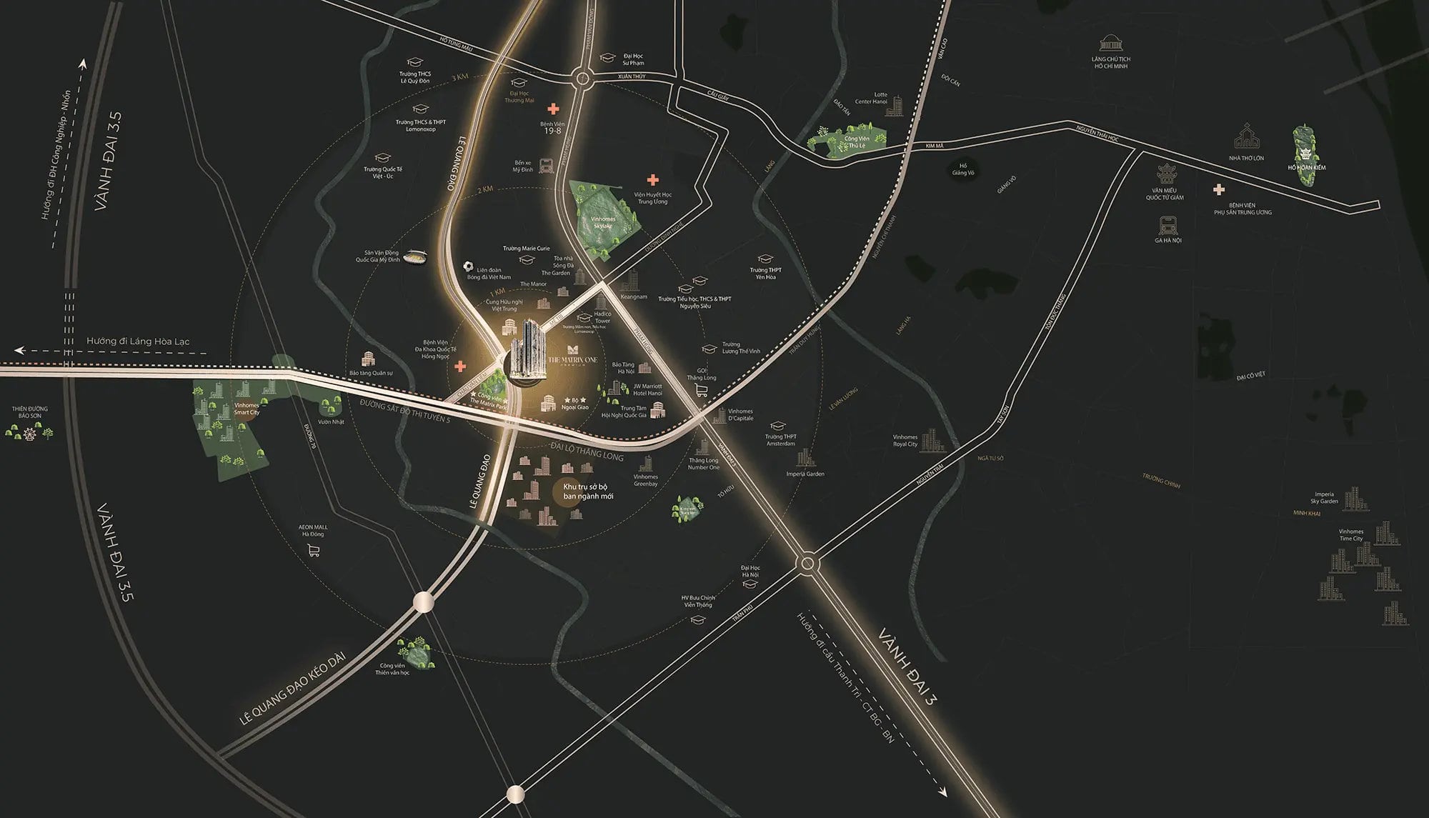 Vị trí The Matrix One Premium - Chủ đầu tư MIK Group 1 Bản đồ minh họa vị trí The Matrix One Premium tại giao điểm Mễ Trì và Lê Quang Đạo, Nam Từ Liêm, Hà Nội, với các tuyến đường chính như Đại lộ Thăng Long, Vành đai 3, và các địa điểm lân cận như công viên Mễ Trì, trường học, bệnh viện được đánh dấu rõ ràng trên nền